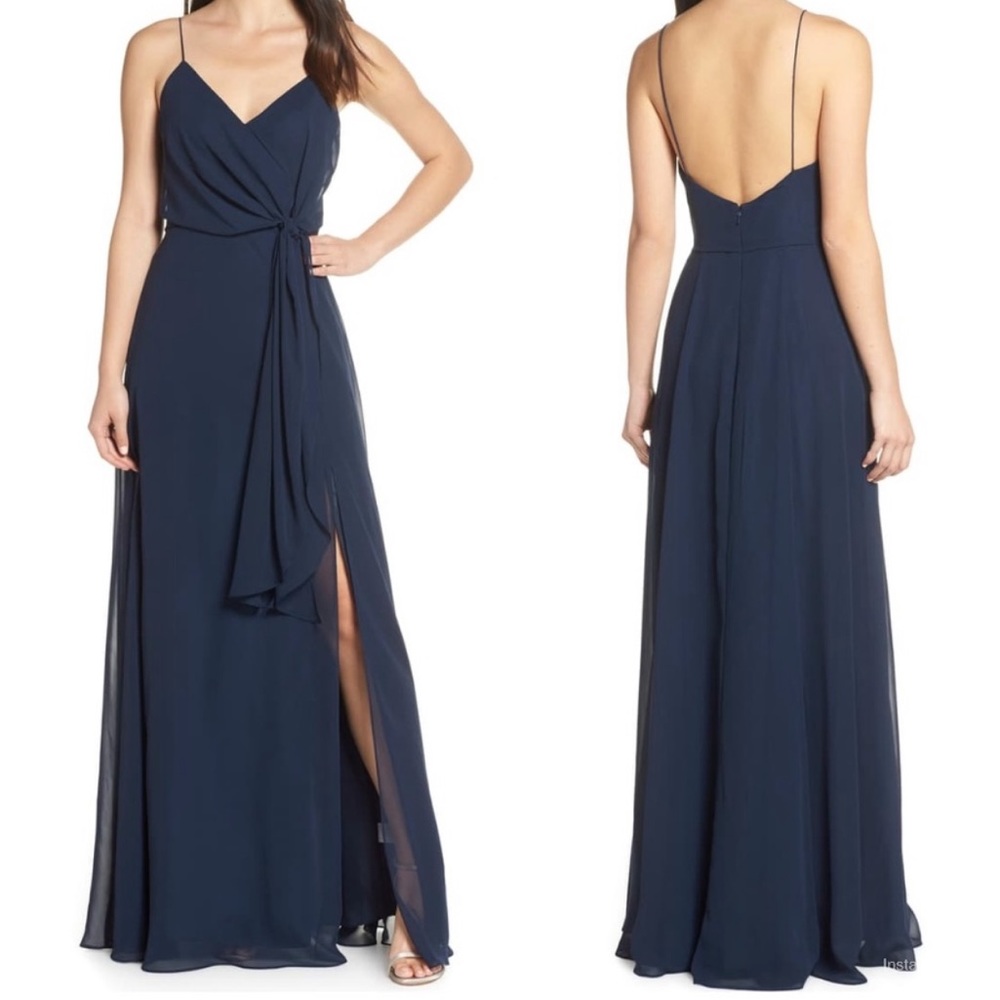 Jenny Yoo Amara Navy Chiffon Bridesmaid Dress